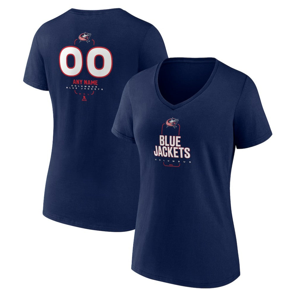 Columbus Blue Jackets Women's Personalized Name & Number Midfielder V-Neck T-Shirt - Navy - NHL