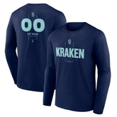 Seattle Kraken Personalized Name & Number Midfielder Long Sleeve T-Shirt - Deep Sea Blue - NHL