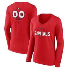 Washington Capitals Women's Personalized Name & Number Midfielder Long Sleeve V-Neck T-Shirt - Red - NHL