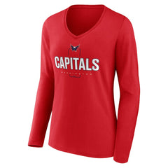 Washington Capitals Women's Personalized Name & Number Midfielder Long Sleeve V-Neck T-Shirt - Red - NHL