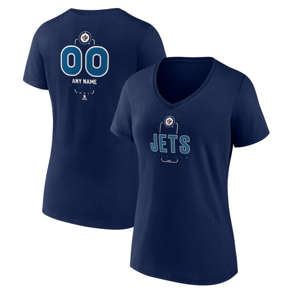 Winnipeg Jets Women's Personalized Name & Number Midfielder V-Neck T-Shirt - Navy - NHL