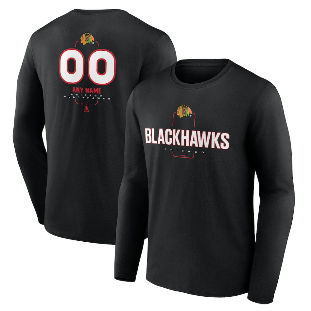 Chicago Blackhawks Personalized Name & Number Midfielder Long Sleeve T-Shirt - Black - NHL