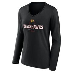 Chicago Blackhawks Women's Personalized Name & Number Midfielder Long Sleeve V-Neck T-Shirt - Black - NHL