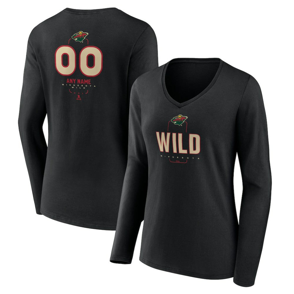 Minnesota Wild Women's Personalized Name & Number Midfielder Long Sleeve V-Neck T-Shirt - Black - NHL