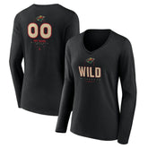 Minnesota Wild Women's Personalized Name & Number Midfielder Long Sleeve V-Neck T-Shirt - Black - NHL