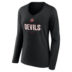 New Jersey Devils Women's Personalized Name & Number Midfielder Long Sleeve V-Neck T-Shirt - Black - NHL