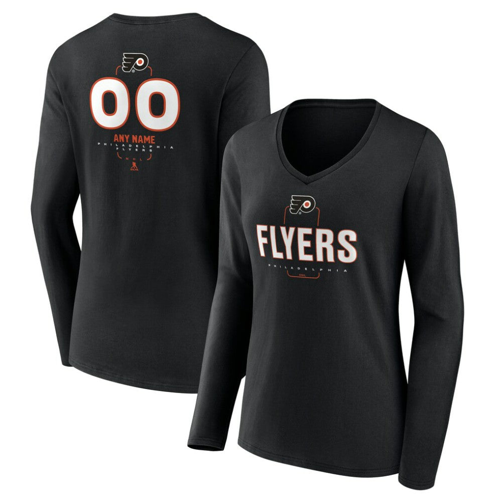 Philadelphia Flyers Women's Personalized Name & Number Midfielder Long Sleeve V-Neck T-Shirt - Black - NHL