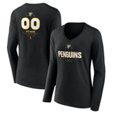 Pittsburgh Penguins Women's Personalized Name & Number Midfielder Long Sleeve V-Neck T-Shirt - Black - NHL