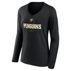 Pittsburgh Penguins Women's Personalized Name & Number Midfielder Long Sleeve V-Neck T-Shirt - Black - NHL