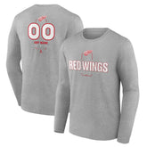 Detroit Red Wings Personalized Name & Number Midfielder Long Sleeve T-Shirt - Gray - NHL