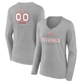 Detroit Red Wings Women's Personalized Name & Number Midfielder Long Sleeve V-Neck T-Shirt - Gray - NHL