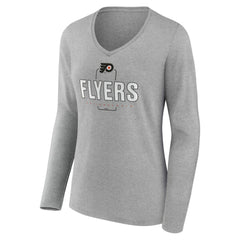 Philadelphia Flyers Women's Personalized Name & Number Midfielder Long Sleeve V-Neck T-Shirt - Gray - NHL