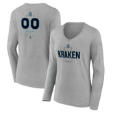 Seattle Kraken Women's Personalized Name & Number Midfielder Long Sleeve V-Neck T-Shirt - Gray - NHL