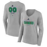 Vancouver Canucks Women's Personalized Name & Number Midfielder Long Sleeve V-Neck T-Shirt - Gray - NHL