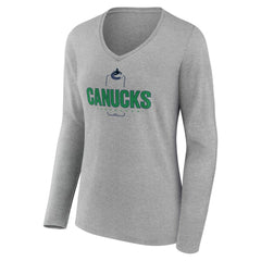 Vancouver Canucks Women's Personalized Name & Number Midfielder Long Sleeve V-Neck T-Shirt - Gray - NHL
