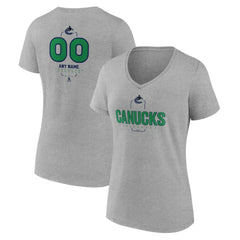Vancouver Canucks Women's Personalized Name & Number Midfielder V-Neck T-Shirt - Gray - NHL