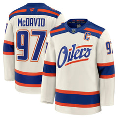Connor McDavid Edmonton Oilers Fanatics Alternate Premium Jersey - Light Beige - NHL