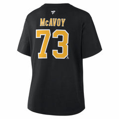 Charlie McAvoy Boston Bruins Fanatics Women's Authentic Stack Name & Number T-Shirt - Black - NHL