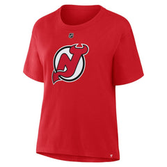 Jack Hughes New Jersey Devils Fanatics Women's Authentic Stack Name & Number T-Shirt - Red - NHL