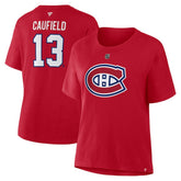 Cole Caufield Montreal Canadiens Fanatics Women's Authentic Stack Name & Number T-Shirt - Red - NHL