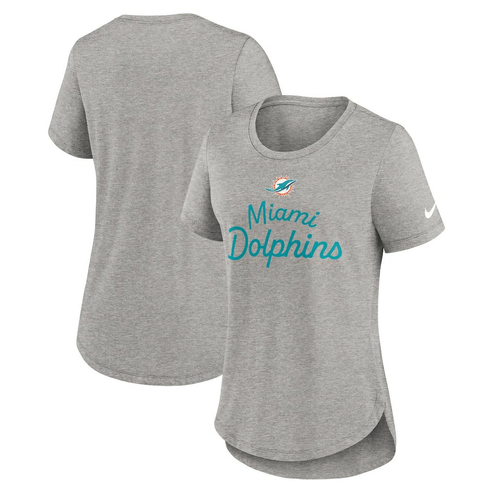 Miami Dolphins Women's Script Tri-Blend T-Shirt Gray | Nike for Sale
