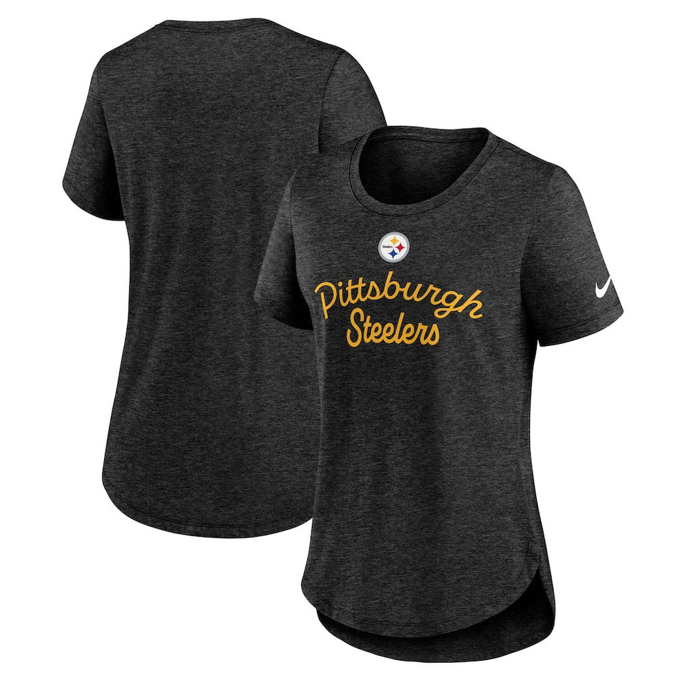 Pittsburgh Steelers Women's Script Tri-Blend T-Shirt Black | Nike for Sale