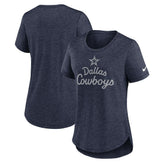 Dallas Cowboys Women's Script Tri-Blend T-Shirt Heather Navy | Nike for Sale