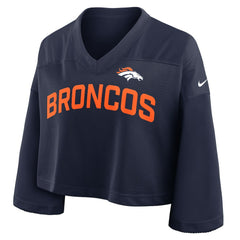 Denver Broncos Women's Primetime Cropped Mesh Dri-FIT Fashion Jersey Navy | Nike for Sale