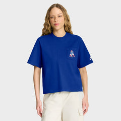 New England Patriots Women's Rewind Pocket Boxy T-Shirt Royal | Nike for Sale