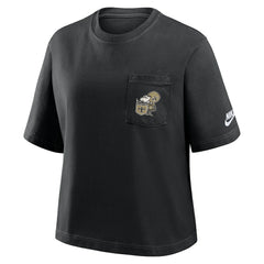 New Orleans Saints Women's Rewind Pocket Boxy T-Shirt Black | Nike for Sale