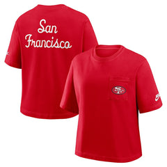 San Francisco 49ers Women's Rewind Pocket Boxy T-Shirt Scarlet | Nike for Sale