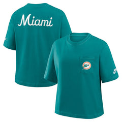 Miami Dolphins Women's Rewind Pocket Boxy T-Shirt Aqua | Nike for Sale