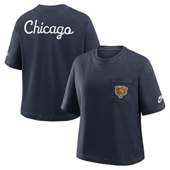 Chicago Bears Women's Rewind Pocket Boxy T-Shirt Navy | Nike for Sale