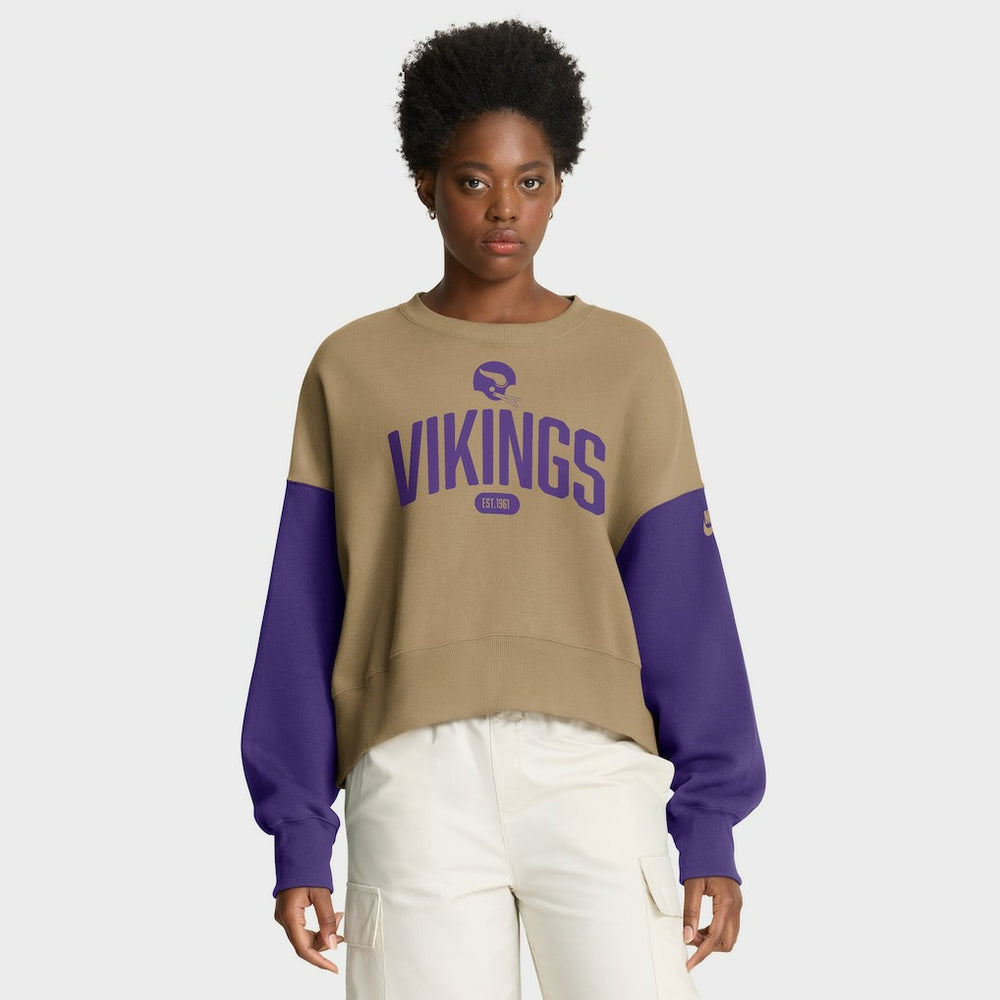 Minnesota Vikings Women's Oversized Rewind Pullover Sweatshirt Tan | Nike for Sale