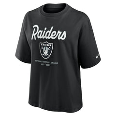 Las Vegas Raiders Women's Essential Script Relaxed Boxy T-Shirt Black | Nike for Sale