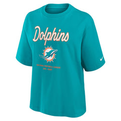 Miami Dolphins Women's Essential Script Relaxed Boxy T-Shirt Aqua | Nike for Sale