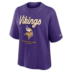 Minnesota Vikings Women's Essential Script Relaxed Boxy T-Shirt Purple | Nike for Sale