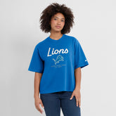 Detroit Lions Women's Essential Script Relaxed Boxy T-Shirt Blue | Nike for Sale