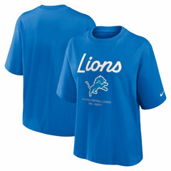 Detroit Lions Women's Essential Script Relaxed Boxy T-Shirt Blue | Nike for Sale
