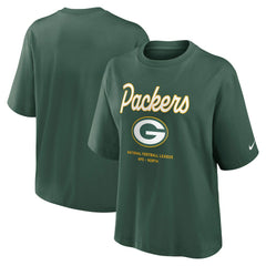 Green Bay Packers Women's Essential Script Relaxed Boxy T-Shirt Green | Nike for Sale