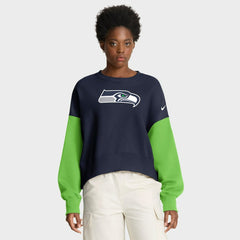 Seattle Seahawks Women's Oversized Color-Block Pullover Sweatshirt College Navy | Nike for Sale