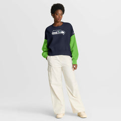 Seattle Seahawks Women's Oversized Color-Block Pullover Sweatshirt College Navy | Nike for Sale