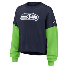 Seattle Seahawks Women's Oversized Color-Block Pullover Sweatshirt College Navy | Nike for Sale