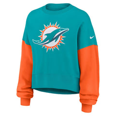 Miami Dolphins Women's Oversized Color-Block Pullover Sweatshirt Aqua | Nike for Sale