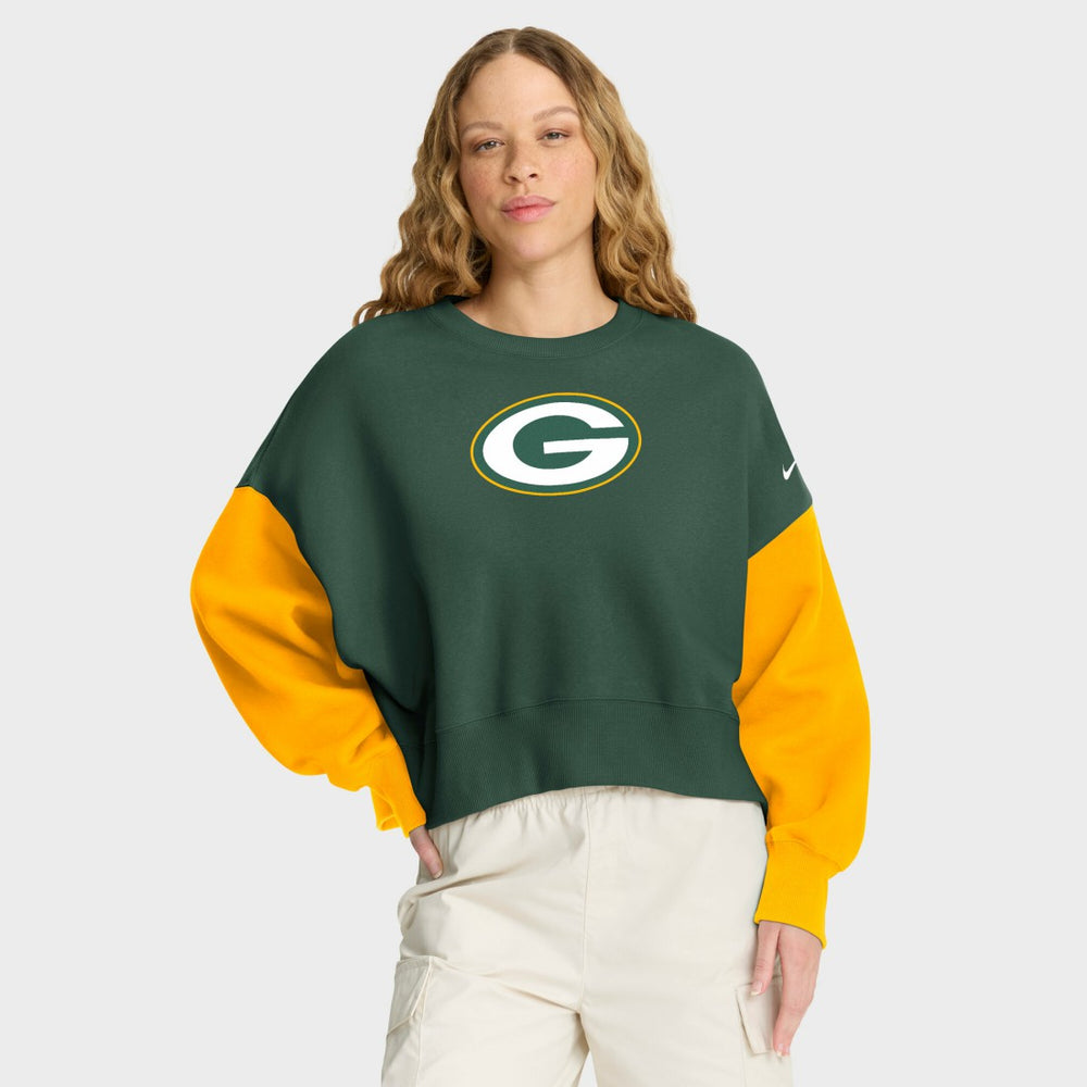 Green Bay Packers Women's Oversized Color-Block Pullover Sweatshirt Green | Nike for Sale