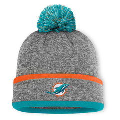 Miami Dolphins Motion Cuffed Knit Hat with Pom Heather Gray | Fanatics