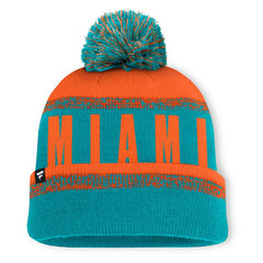 Miami Dolphins Play Action Cuffed Knit Hat with Pom Aqua/Orange | Fanatics