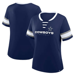 Dallas Cowboys Women's Redzone Draw Play Athena Lace-Up T-Shirt Navy | Fanatics