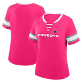 Dallas Cowboys Women's Redzone Draw Play Athena Lace-Up T-Shirt Pink | Fanatics