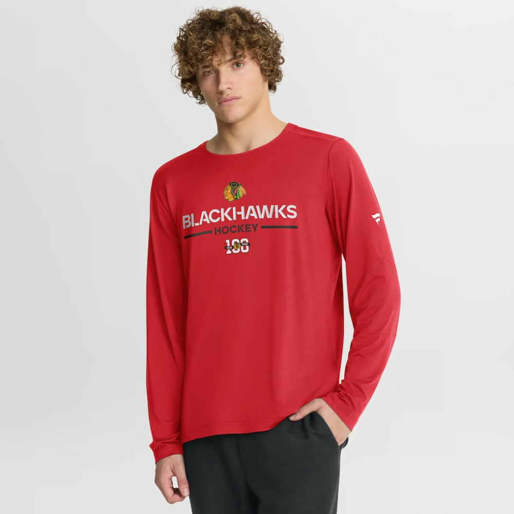 Chicago Blackhawks Fanatics Authentic Pro Centennial Rink Tech Long Sleeve T-Shirt - Red - NHL